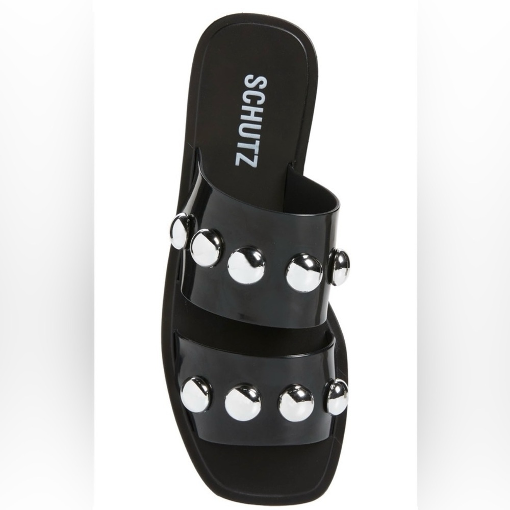 NEW Schutz Square Toe Lizzie Slide~Black~Jelly~10 / 40 ~Gorgeous Statement Shoes